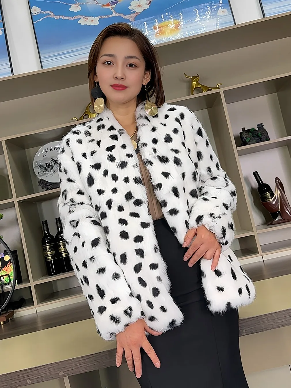 2026 Hot Selling Fashion Rabbit Fur Jacket Women's Real Fur Jacket Autumn and Winter Leopard Print Rabbit Fur Jacket
