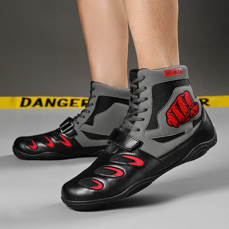 Men's Large Wrestling Shoes Mesh Breathable Boxing Anti slip Wear Resistant Sneakers Fashionable Casual High Top Footwear