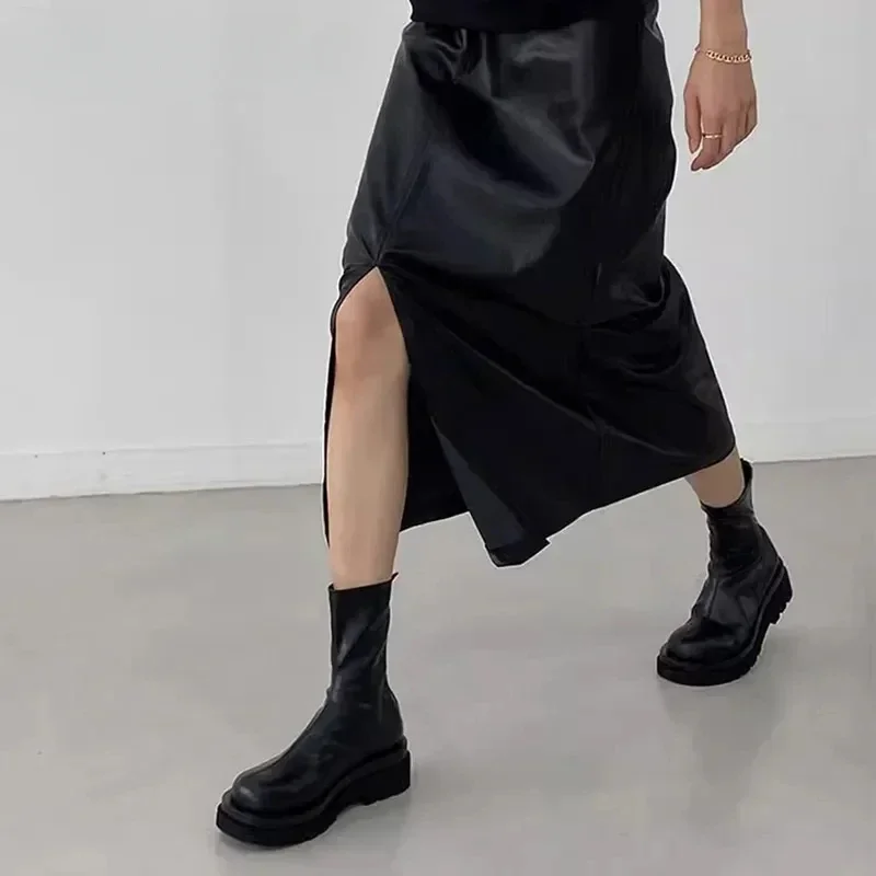 Chunky Heel Women Elastic Short Boots Fashion Back Zippers Shoes Autumn Winter Platform Flats Ladies Ankle Booties
