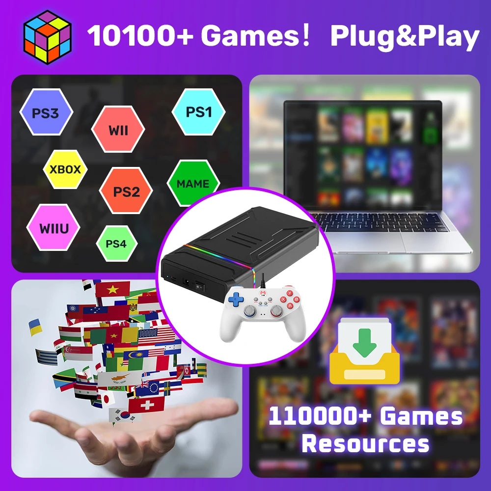 Video Game Consoles Launchbox OS Retro Gaming HDD for Xbox/Switch/PS4/PS3/PS2/PS1/DC/WII for Windows PC/Laptop with 10107Games