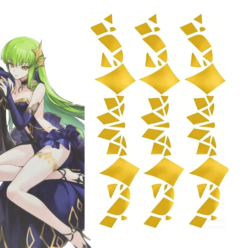 Tatuaje Temporal de Anime CODE GEASS Lelouch of the Rebellion CC, Adhesivo de Tatuaje con Símbolo para Muslo, Tatuaje Falso Impermeable, Accesorio para Halloween