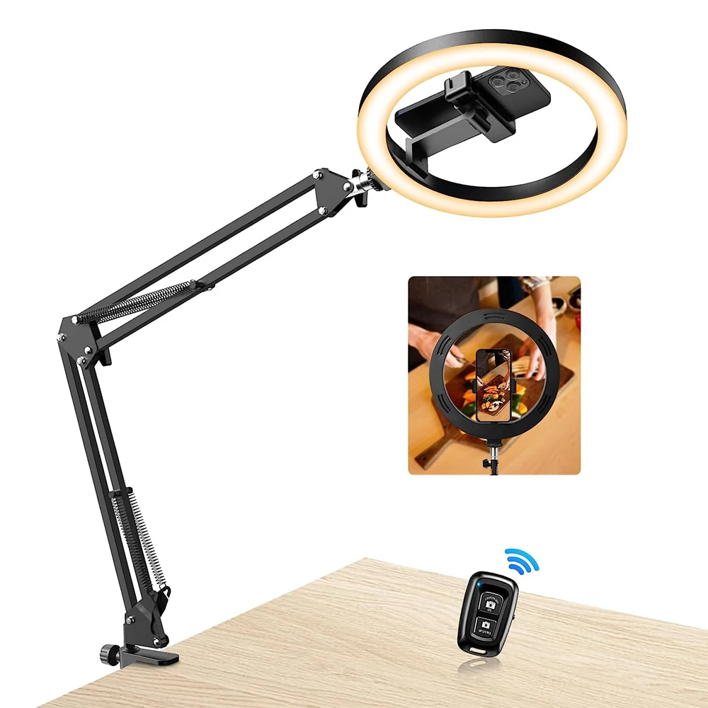 Ring Light Overhead,Phone Holder,30cm Circle LED Portable Selfie Ring Light with Remote Control for Video Recording,Zoom Meeting