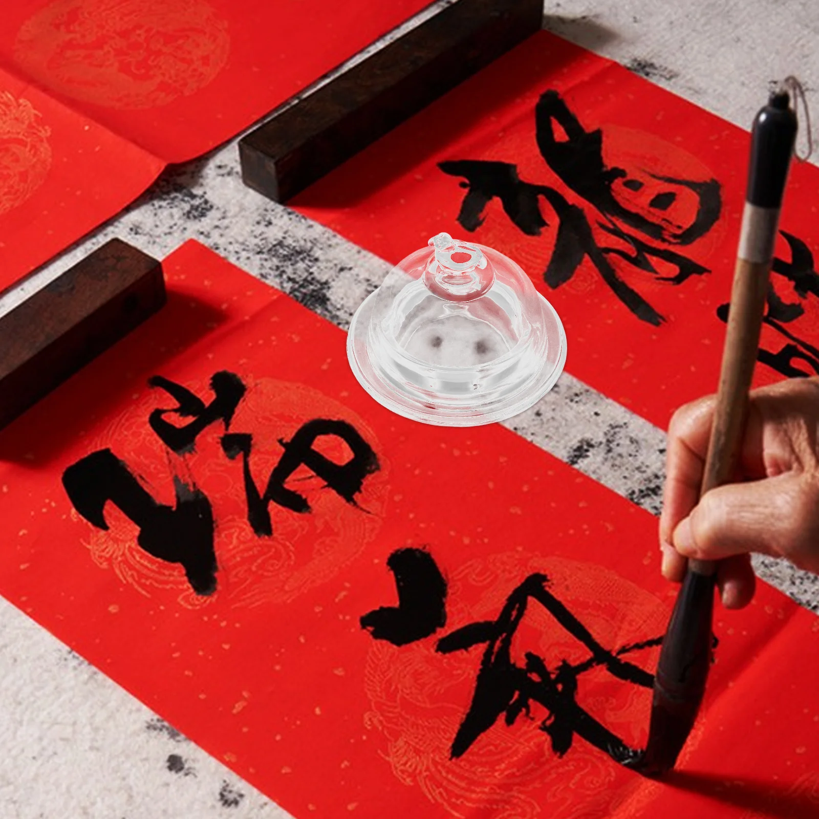 Soporte de tinta transparente, tapa de cúpula de vidrio transparente para caligrafía, tazón de mezcla de almacenamiento de tinta Sumi, suministros de arte de pintura japonesa