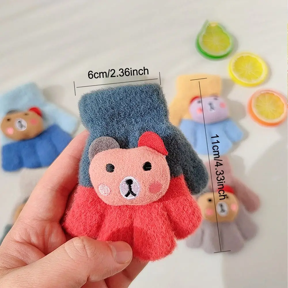 Baby Kids Warm Supplies Full Fingers Gloves Cartoon Bear Children Thickened Mittens For Boys and Girls Five Finger Gloves