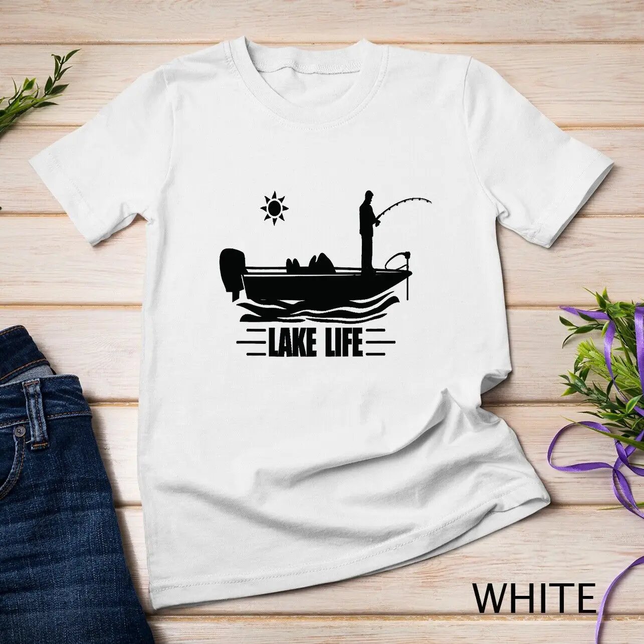 Lake Life Bass Fishing Bass Boat Boating Camping Campfire Premium Unisex T-shirt