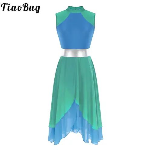 Vestido de baile lírico sin mangas para mujer, vestido de baile de Ballet puesta en escena con bloques de Color, vestido de leotardo de salón