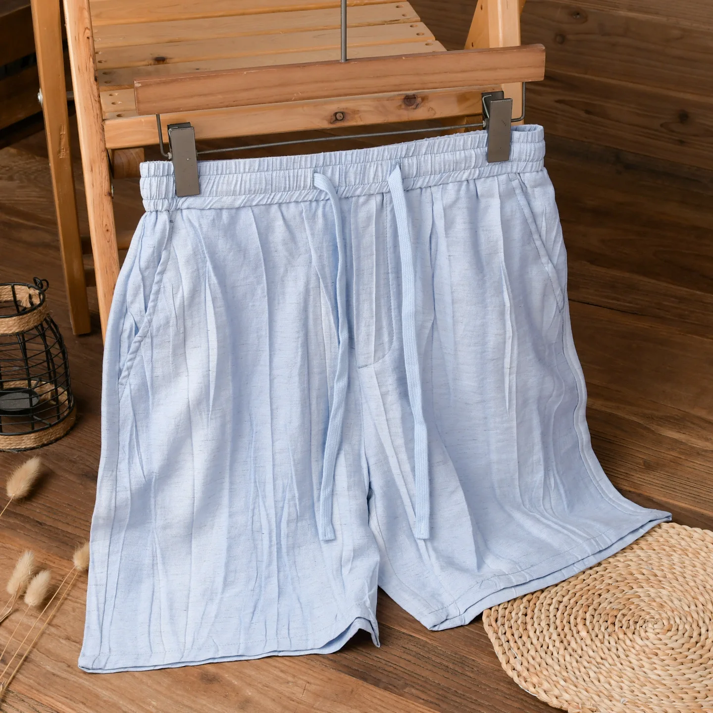Men's Summer Thin Linen Shorts Drapey Casual Pants Breathable Casual Trousers Nylon Rayon Linen Blend Comfortable Skin-Friendly