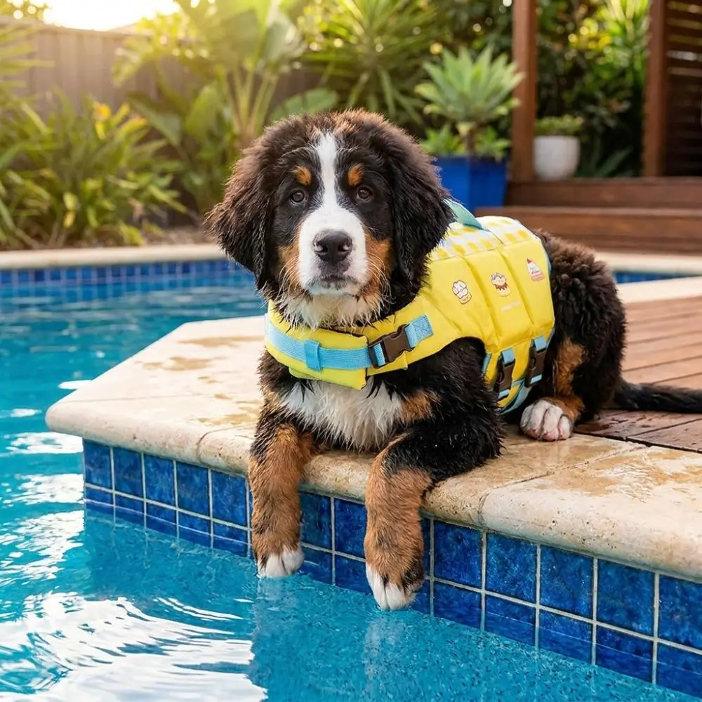 Waterproof Dog Life Jacket Adjustable Breathable Dog Swimming Suit Thick Sponge Pad High Buoyancy Dog Life Preserver Beach