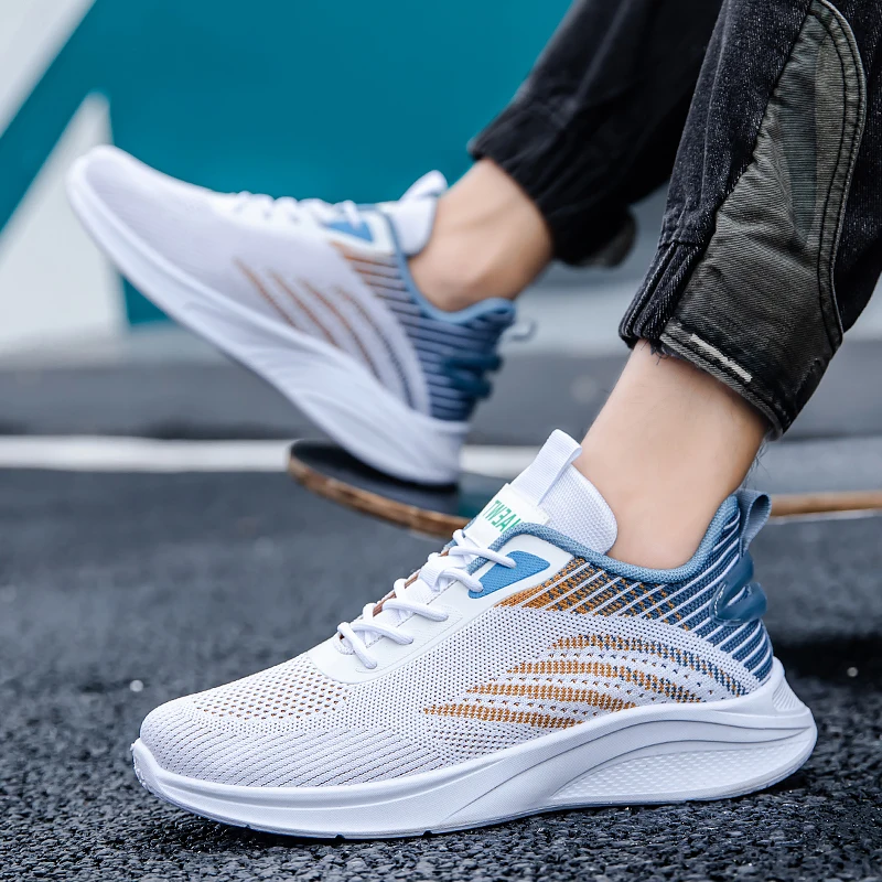 2025 Men\'s Mesh Sneakers Shoes New Thick Bottom Fashion Outdoor Breathable Slow Running Training Strap Casual Hiking Shoes