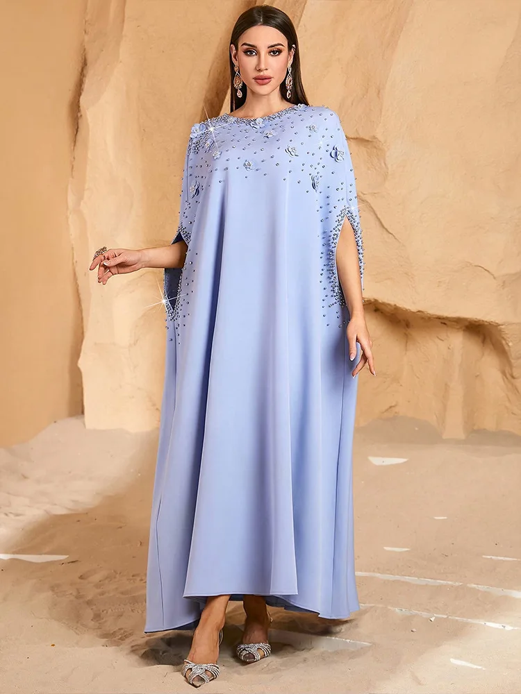 Moyen-Orient musulman nouvelle mode 2025 femmes ample décontracté à la mode luxe perles élégant col rond robes de cérémonie vêtements féminins