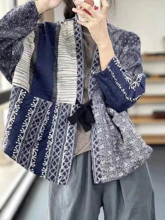 

Лоскутная свободная хлопковая куртка с принтом в стиле ретро, женская сезонная брендовая одежда на осень-зиму Tagl, повседневная одежда