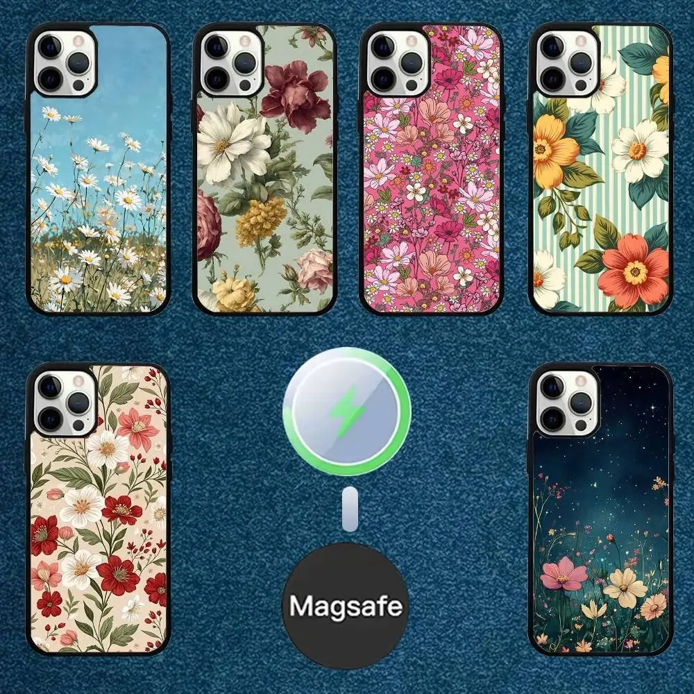 

Vintage Floral Pattern Phone Case For iPhone 16,15,14,13,12,11,Plus,Pro,Max Mini Magsafe Magnetic Wireless Charging