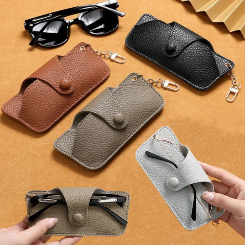 Portable Retro Handmade PU Leather Glasses Bag with Lanyard Hanging Sunglasses Case Simple Glasses Storage Box Sunglasses Case