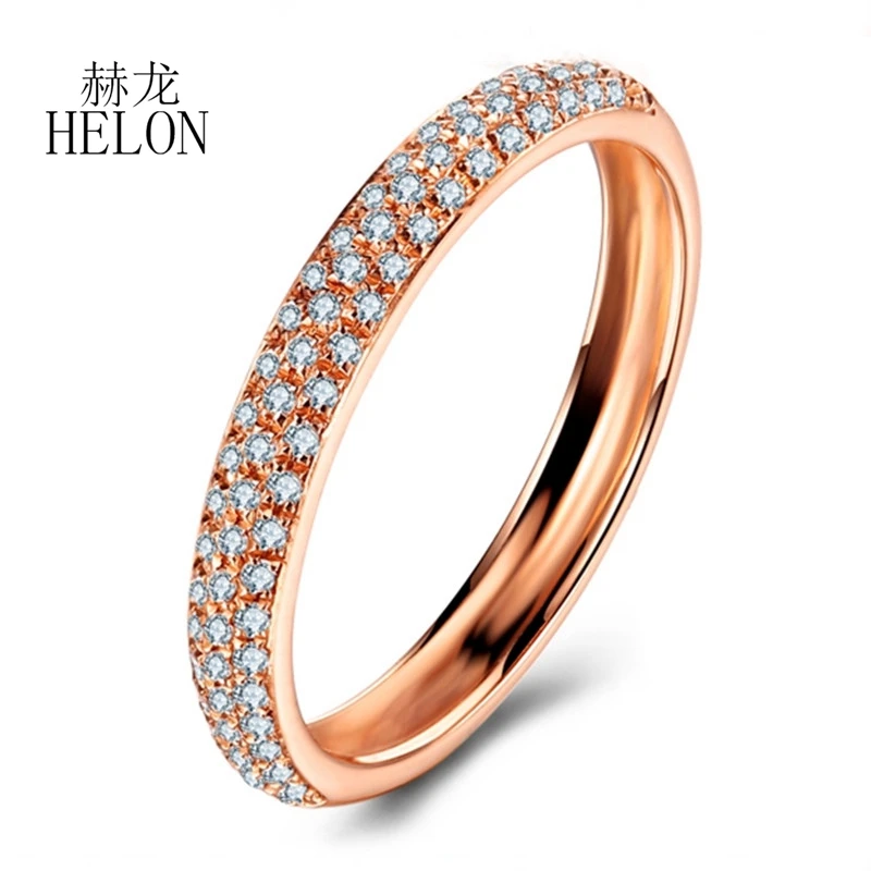 HELON Solid 14K 10k Rose Gold Ring Genuine Natural Diamonds Elegant Cluster Engagement Ring For Women Diamond Jewelry Best Gift