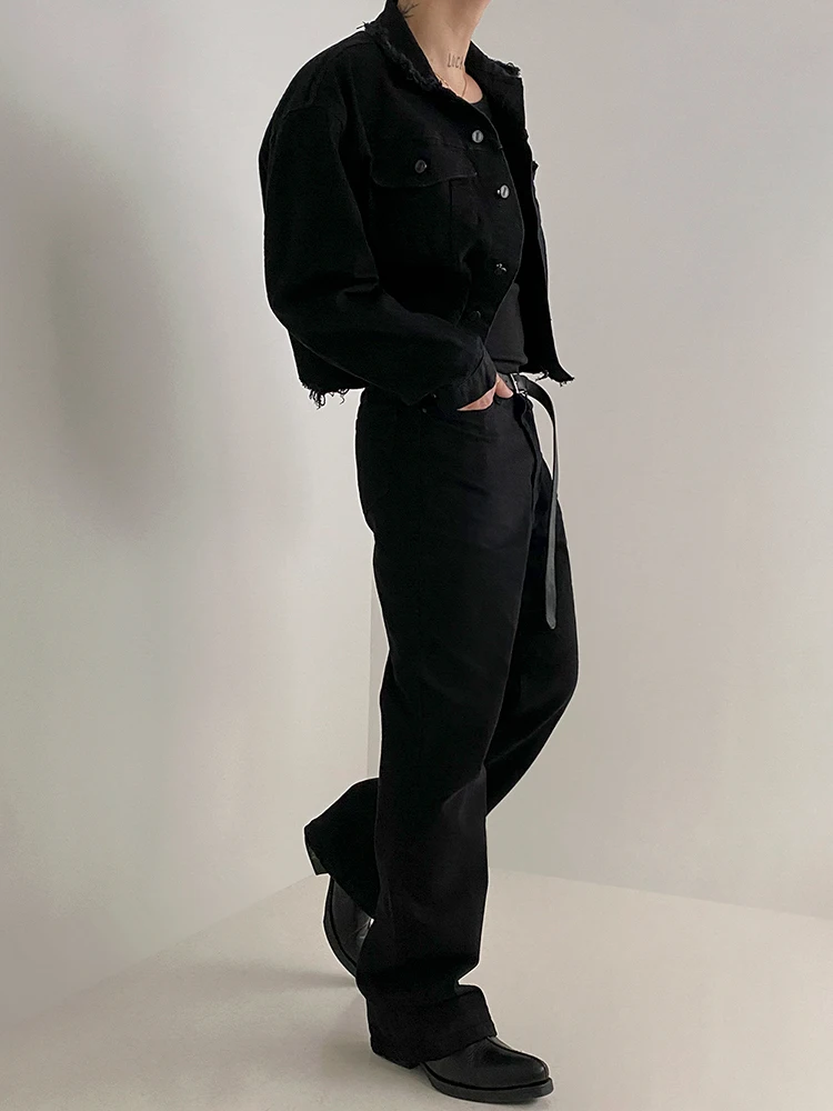 

MRCYC Men's ort Denim Jaet Loose Fit Spring Flip Collar Korean Sle Trendy Casual Breathable Cotton Polyester Blend