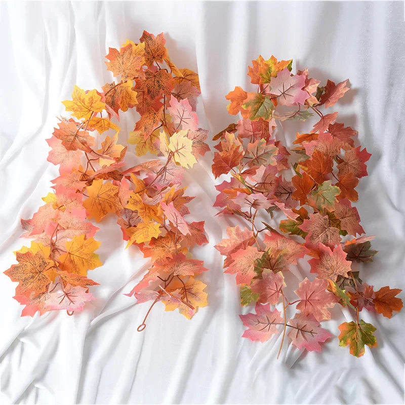 1.7M Artificial Fall Maple Leaf Garland Fake Plants Autumn Decor Leaves Vine for Thanksgiving Halloween Festivals Wedding Decora