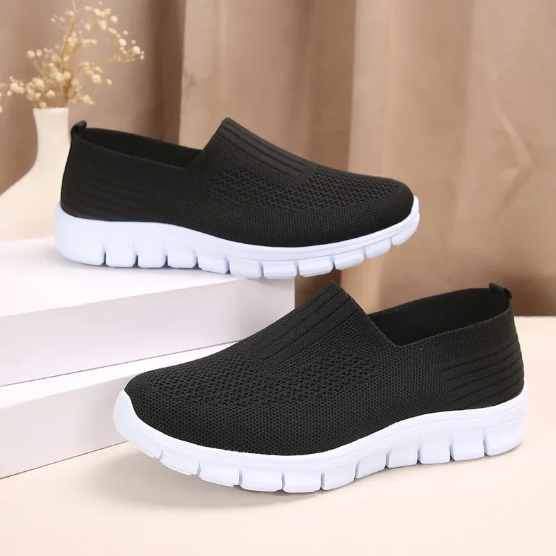 Dames Schoenen Hot Sale Slip-On Dames Gevulkaniseerde Schoenen Lente En Herfst Ademend Mesh Effen Kleur Casual Wandelschoenen