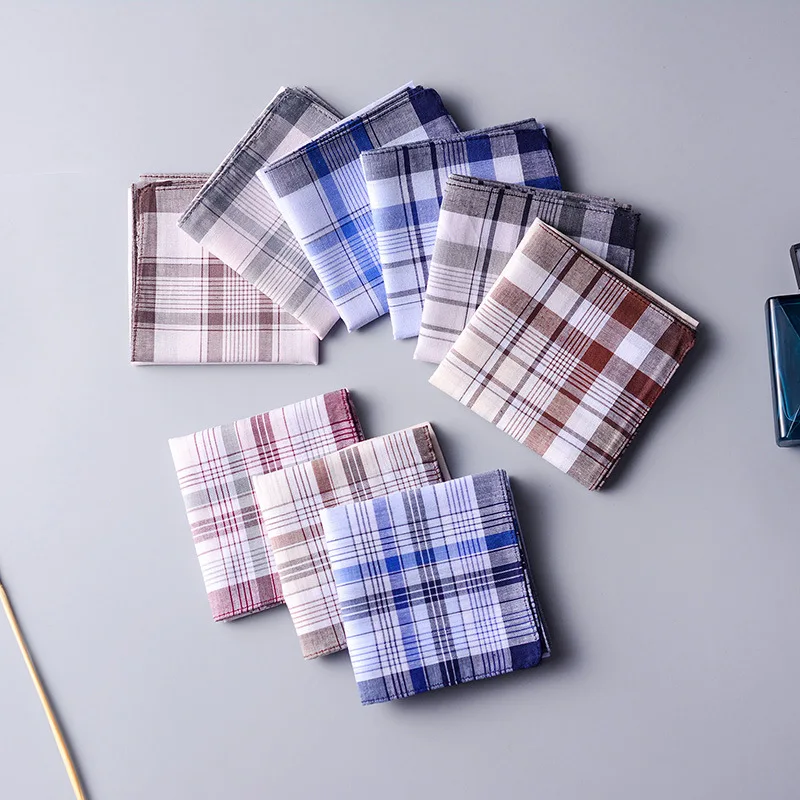 5/3pcs Square Plaid Stripe Handkerchiefs For Men Classic Vintage Pocket Cotton Towel For New Year Wedding Party 38x38cm Random