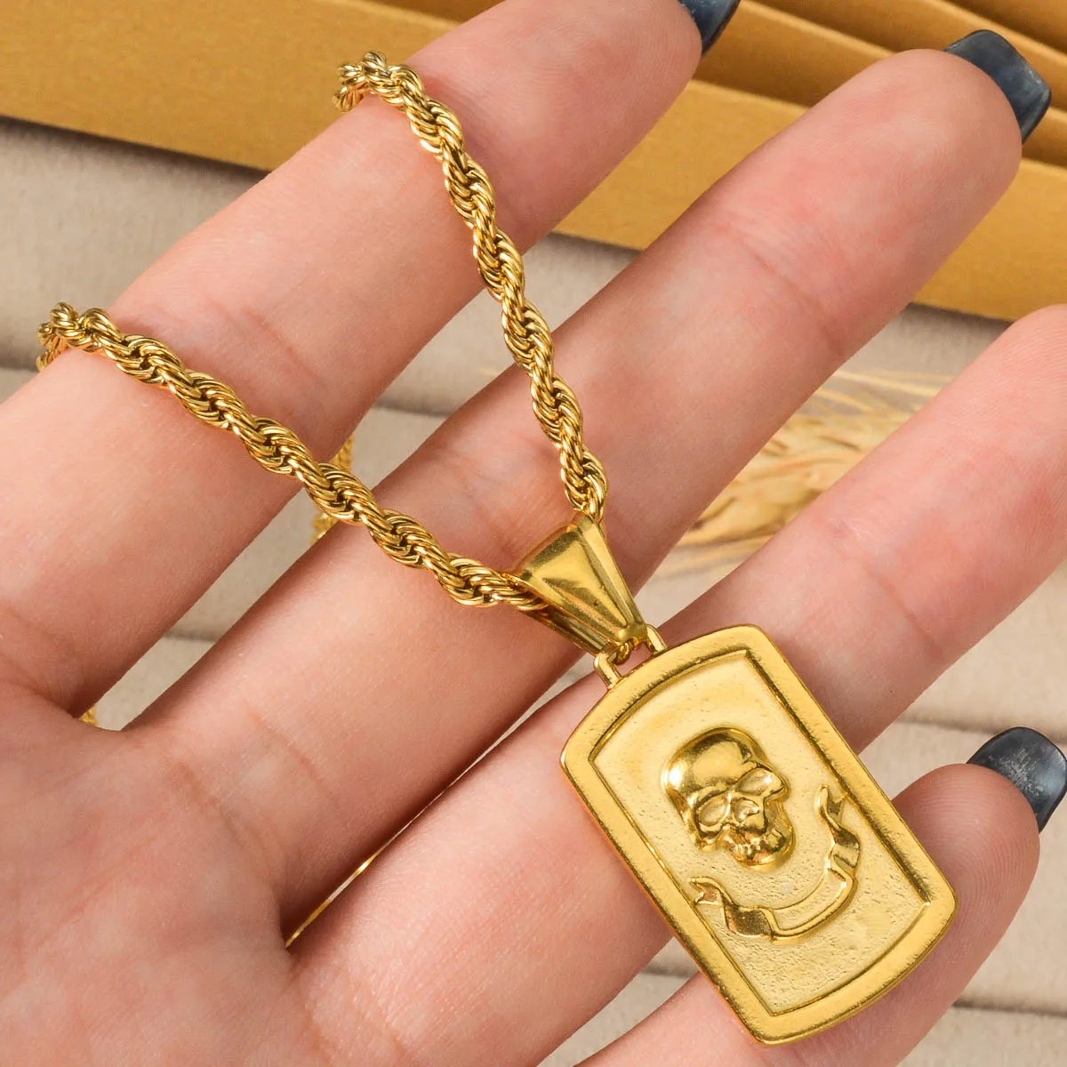 

Gold Plated Skull Pendant Necklace Celtic Cross Jewelry for Men Women Spiritual Necklace Unique Design for Daily Wear Party