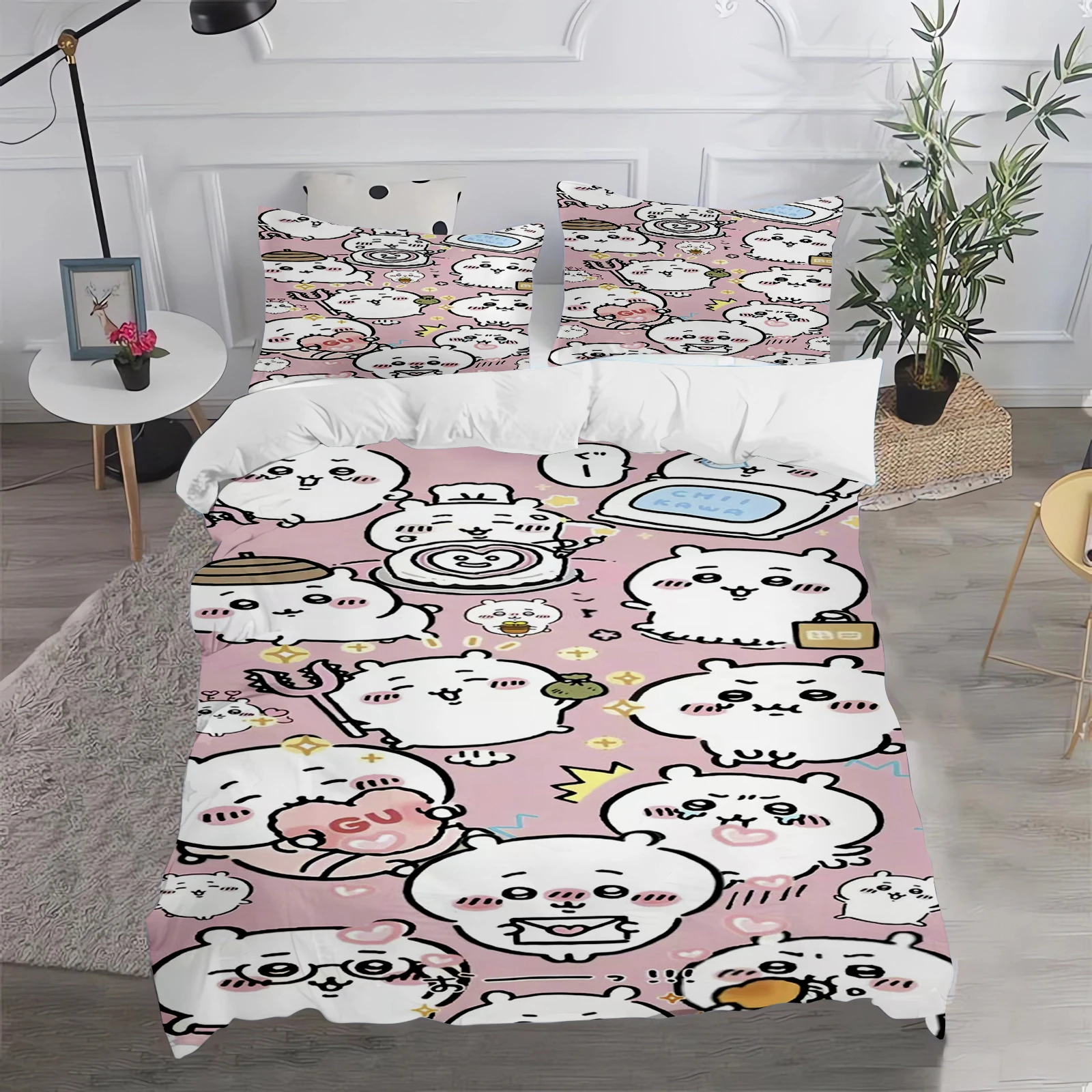 

CHIIKAWA Duvet Cover MINISO 3-Piece Set Children Cute Cartoon 100% Polyester Soft Breathable Comforter Animation Bedding