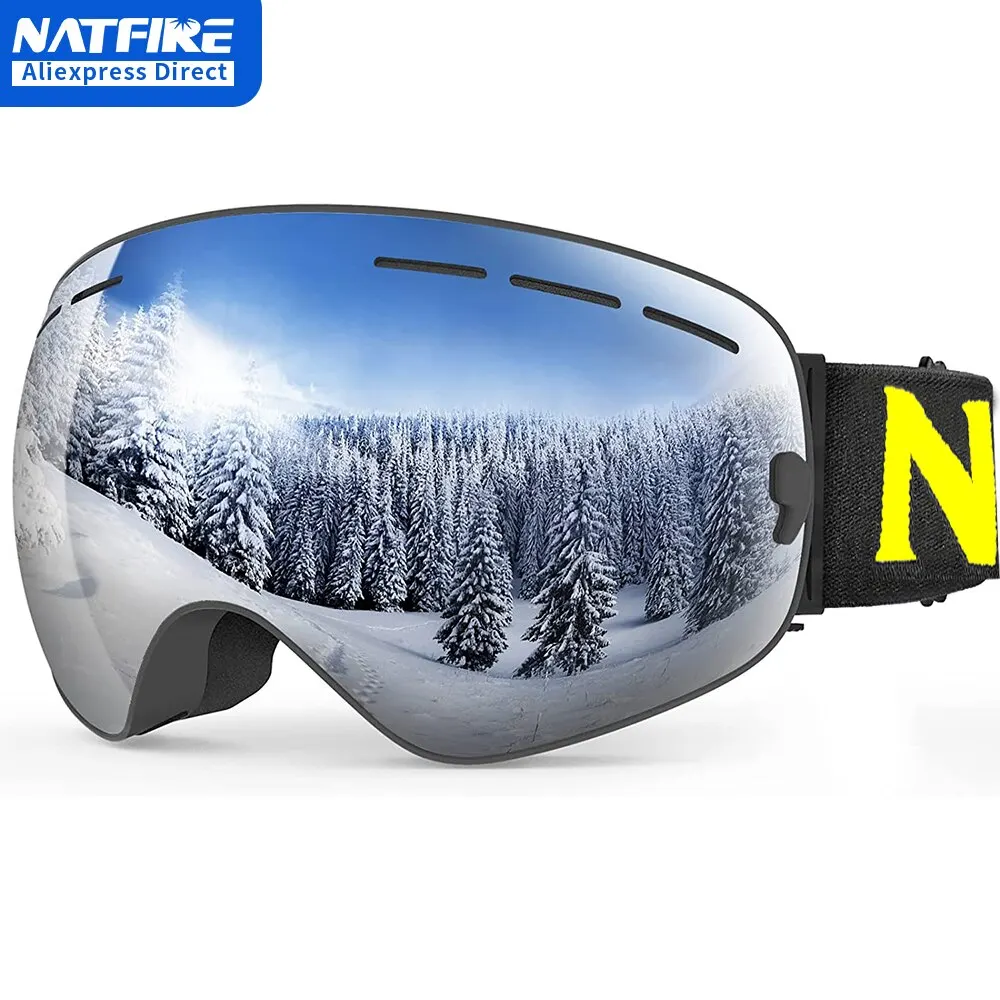 NATFIRE แว่นตาสกีคู่ชั้น Anti-FOG UV400 สโนว์บอร์ดแว่นตาหิมะ Snowmobile แว่นตาแว่นตากีฬากลางแจ้งเล่นสกี Googles