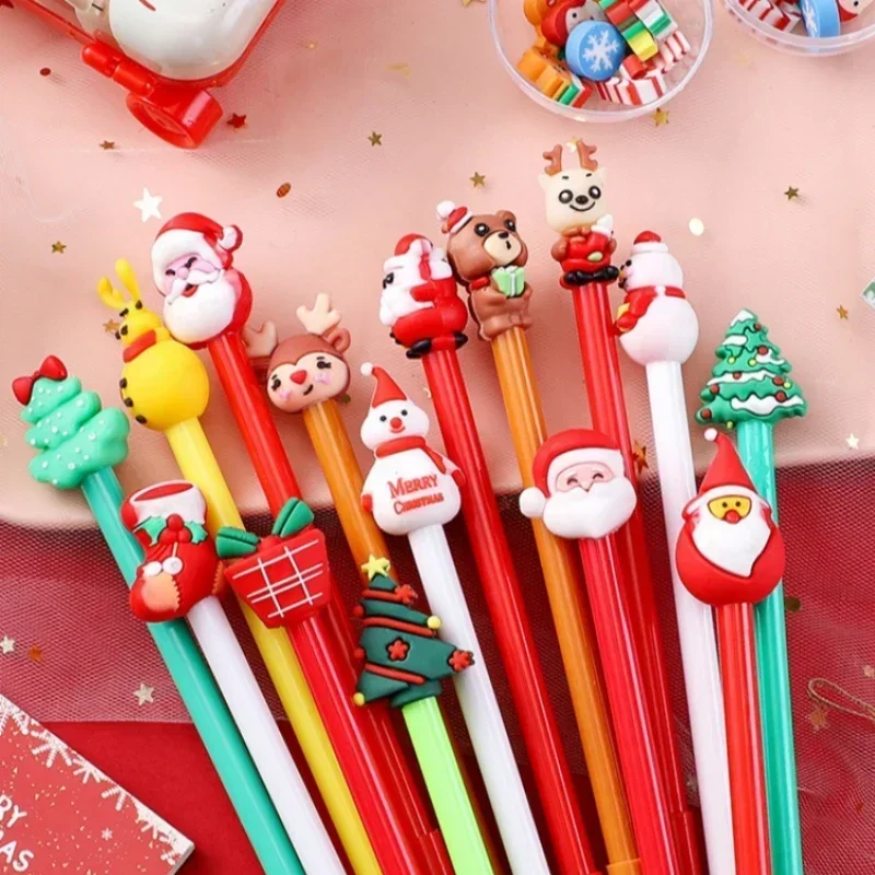 New 50PCS Christmas Santa Snowmen Gel Pen Cute Cartoon Black Ink Xmas Gel Pens School Stationery Supplies Wholesale Party Gift