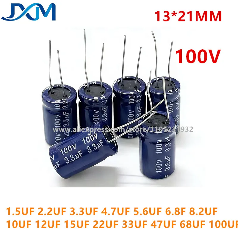 10pcs/lot NP non-polar audio capacitor 13*21mm 100V1.5UF 2.2UF 3.3UF 4.7UF 5.6UF 6.8UF 8.2UF 10UF 15UF 22UF 33UF 47UF 68UF 100UF