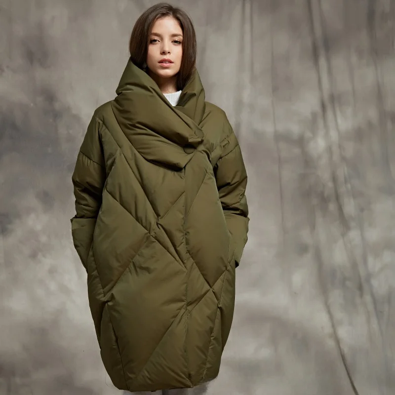 Mid-length Winter Coat Female Women Jacket Stand-up Collar Windproof Thickened Warm Down Jacket Retro Fashion Casual Coats Down