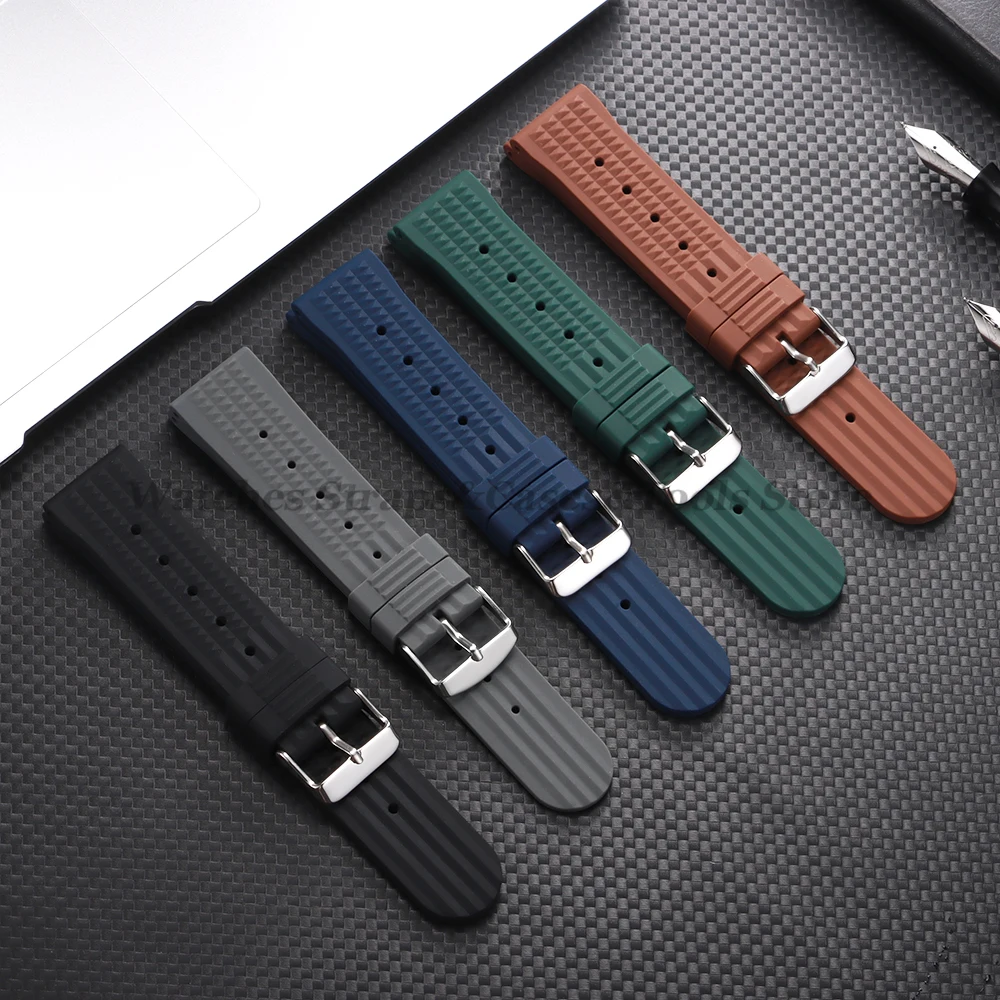 Soft Rubber Waffle Watch Band 20mm 22mm for Seiko for Rolex Water Ghost Sport Silicone Wristband Men's Replacement Strap Premium