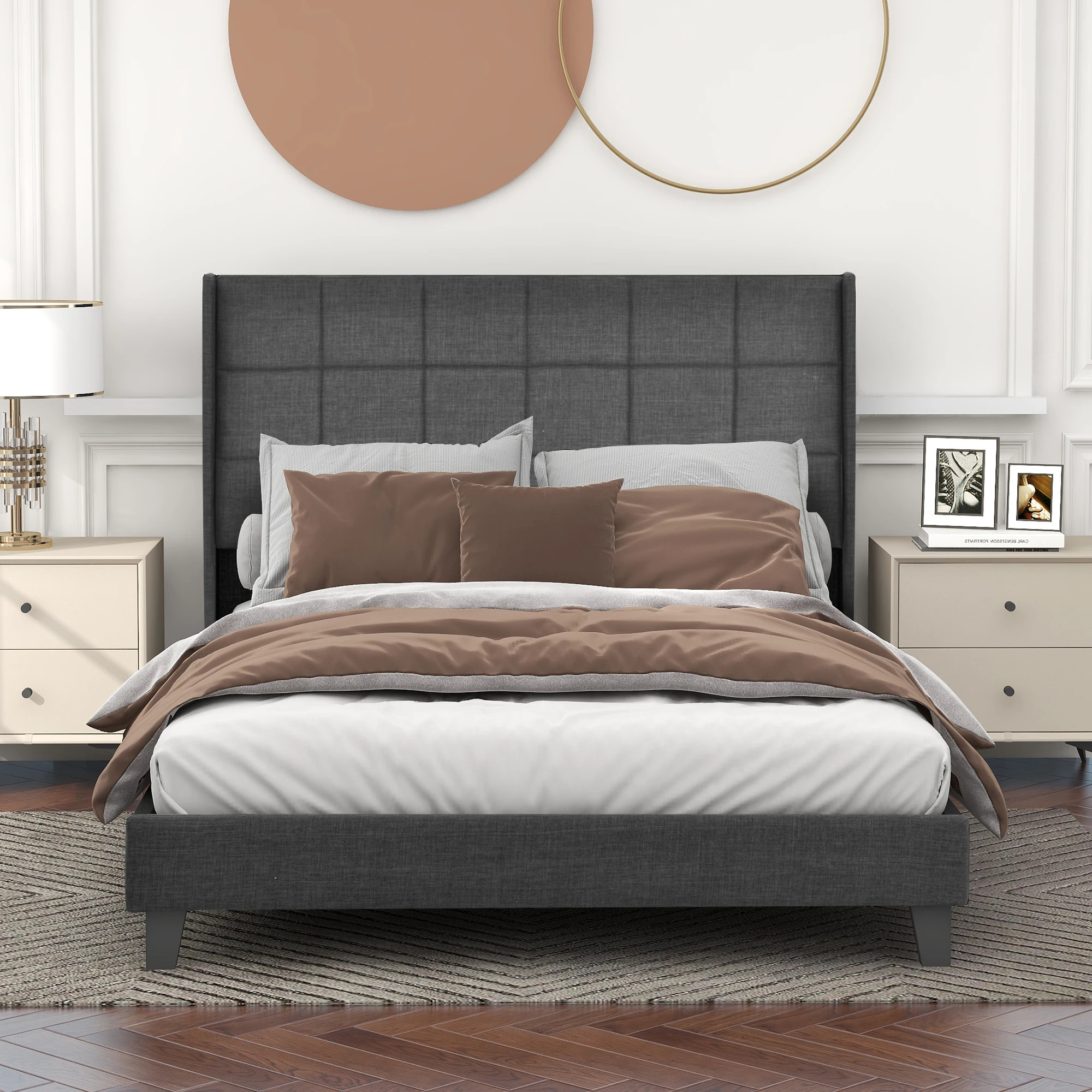 VSOGA Contemporary Design Upholstered Bed And Its Single Bed With Upholstered Headboard, With Slatted Frame, 90x200cm, Medium Firm