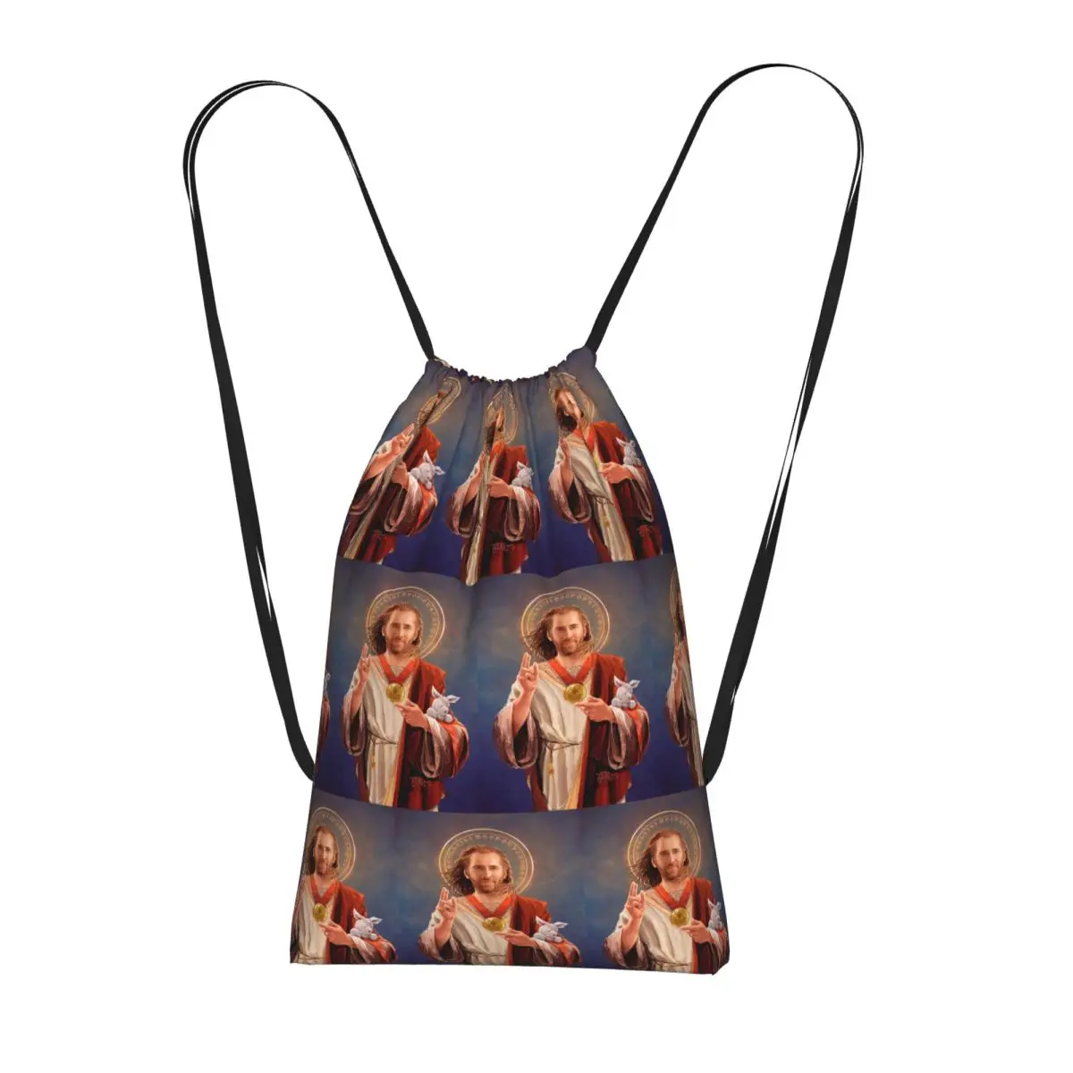Nicolas Cage, Saint Nicolas Of Cage Drawstring Backpack Sports Gym Bag Portable Travel Drawstring Bag for Men Women