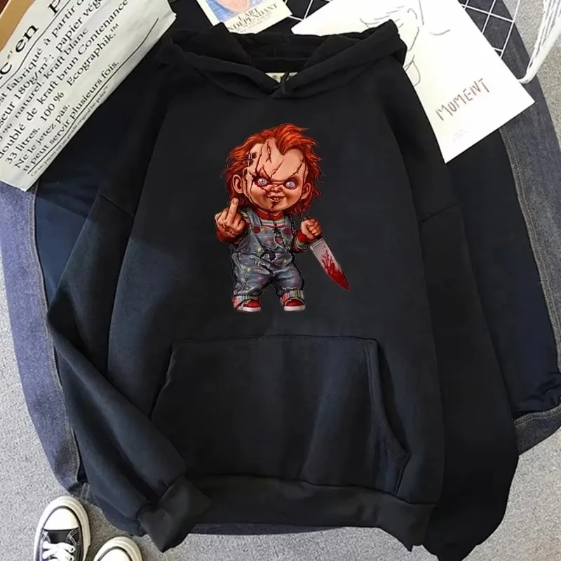 New Women's Fashion Hoodie Horror Personality Fleece Hoodie Couple Halloween Sportswear Men's Hoodie Horror Chucky Hoodie