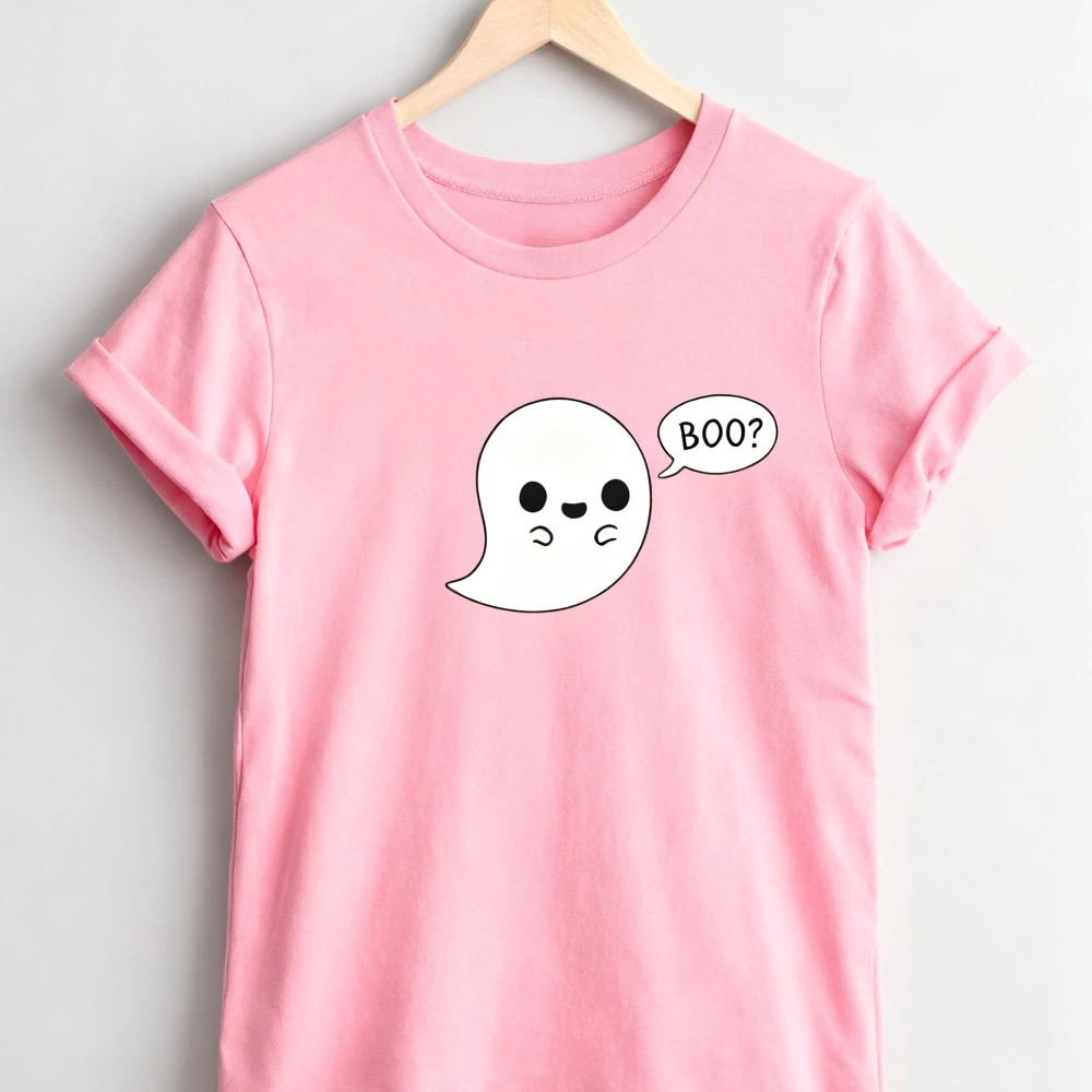 Boo Halloween Cute Ghost Printed T-shirt Tops Simple Terror Crewneck Tops  Woman Man Cotton New Arrival Funny Ghost Tshirt