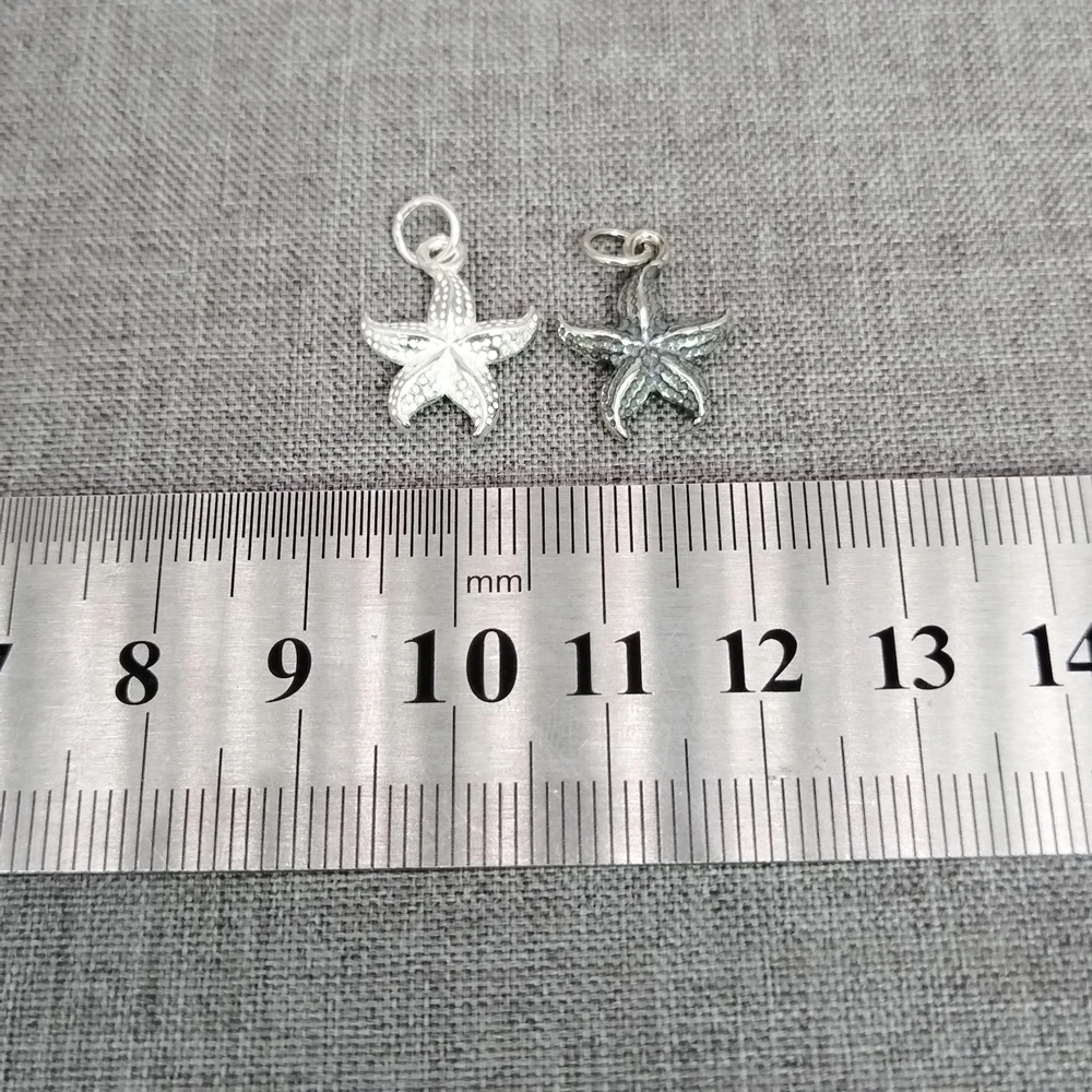 Sterling Silver Starfish Charm 925 Silver Sea Life Animal Pendant 2-Sided for Bracelet Necklace