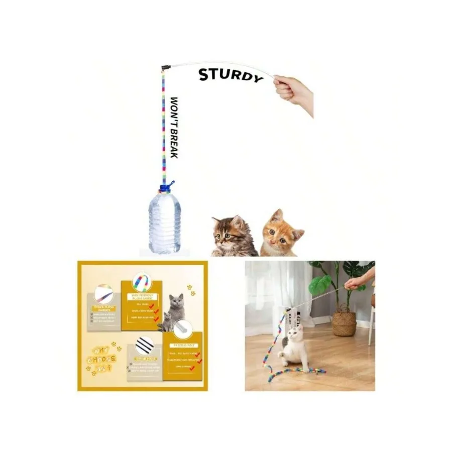 【New style】Interactive Wand Toys Indoor Cats And Kittens, Extended Colorful Teaser Wand String Plush, Strong And Sturdy Pole Wi