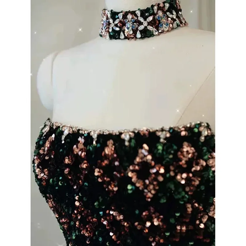 Gorgeous sparkly prom dress strapless plus size colorful sequin tube top long princess a line Court graduation host evening gown