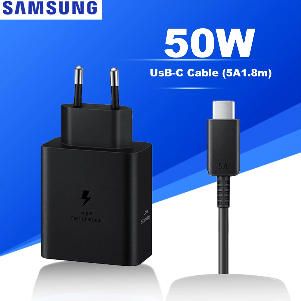 

Original Samsung Charger 50W Quick Charging Adaptor Duo Including Data Cable for Galaxy S25Ultra S24 Plus S23 S22 S21FE Z Fold6