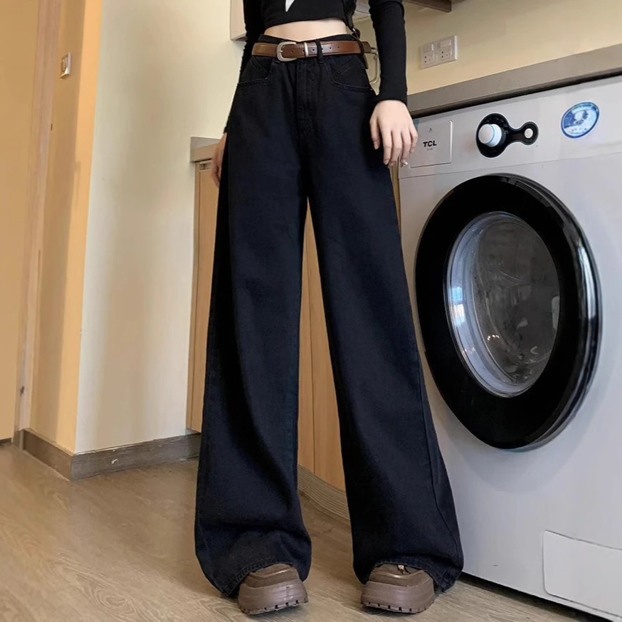 

Women Denim Pant Jeans Vintage Wide Leg Floor Length Pants High Waist Straight Trousers Y2k Streetwear Elegant Work 2026 Spring