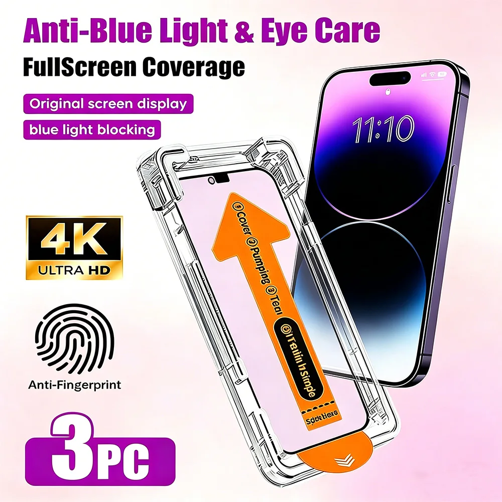 NNBILI 3er-Pack Anti-Blaulicht & Augenschutz HD-Displayschutzfolie aus gehärtetem Glas, für iPhone 17 16 15 14 13 Pro Max