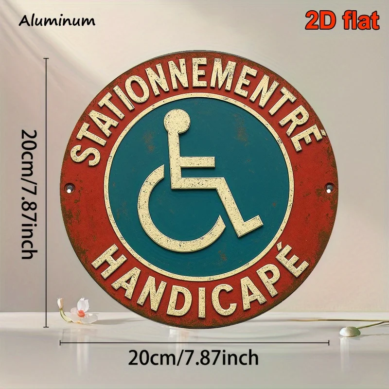 2D Flat, 1pc Round French Aluminum Sign, Vintage Decorative Plaque for 