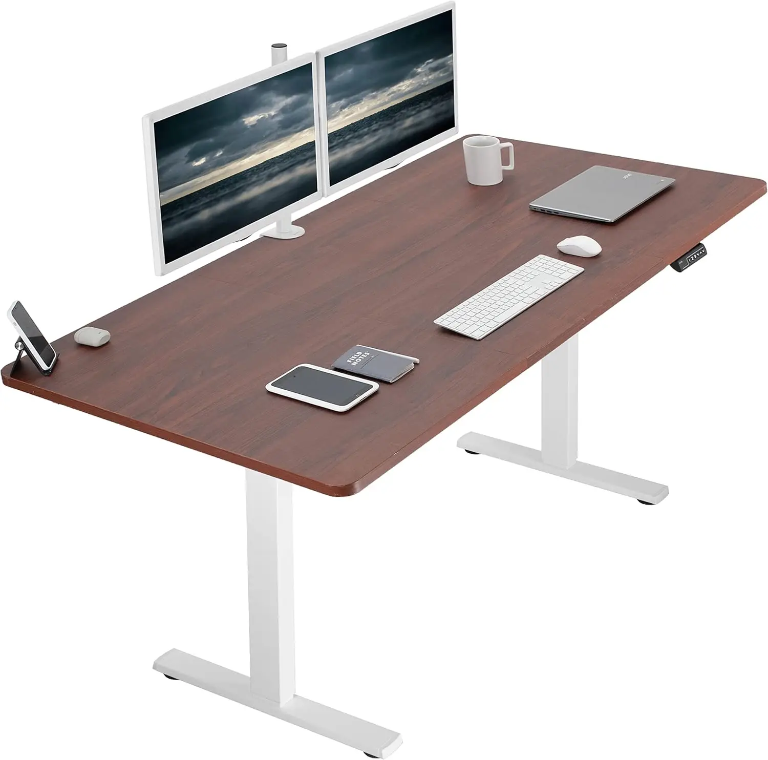 

Electric 71 x 36 inch Standing Desk Workstation, Memory Controller Height Adjustment, Dark Walnut Top White Frame