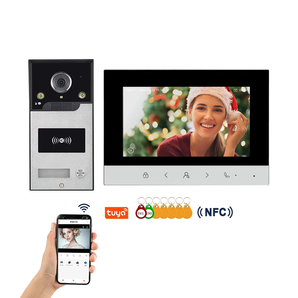 4 سلك واي فاي الذكية جرس باب يتضمن شاشة عرض فيديو نظام AHD 1080P فيديو إنترفون اللمس مفتاح فيديو باب الهاتف APP/RFID/NFC فتح للخيار