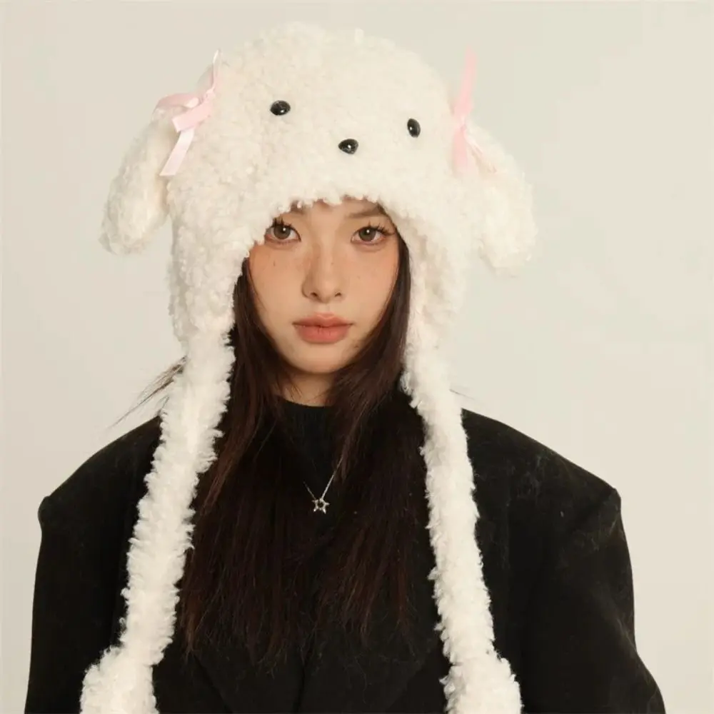 Милая мультяшная шапка с ушками щенка, ветрозащитная толстая теплая зимняя плюшевая шапка, защита ушей, однотонная шапка-ушанка