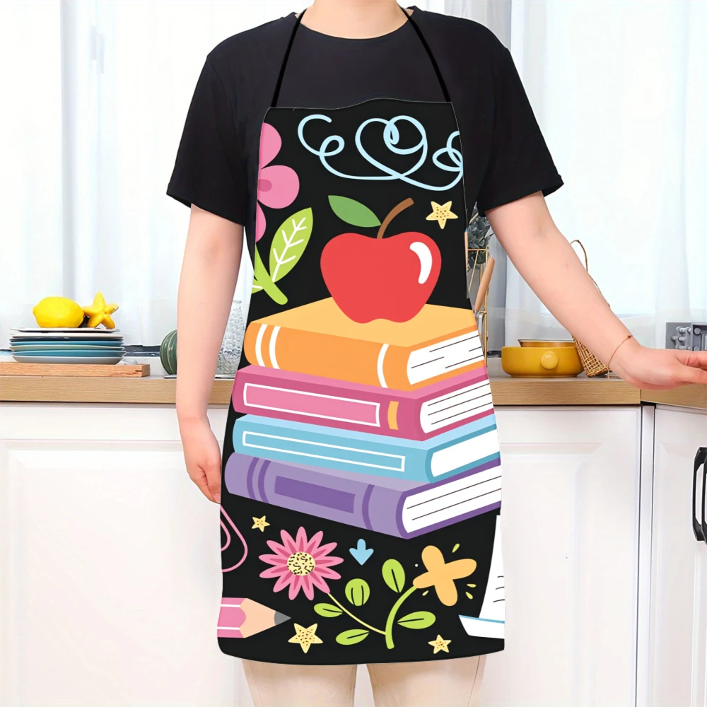 Colorful Books And Apple Apron For Teachers And Students With Educational Design And School Supplies Pattern