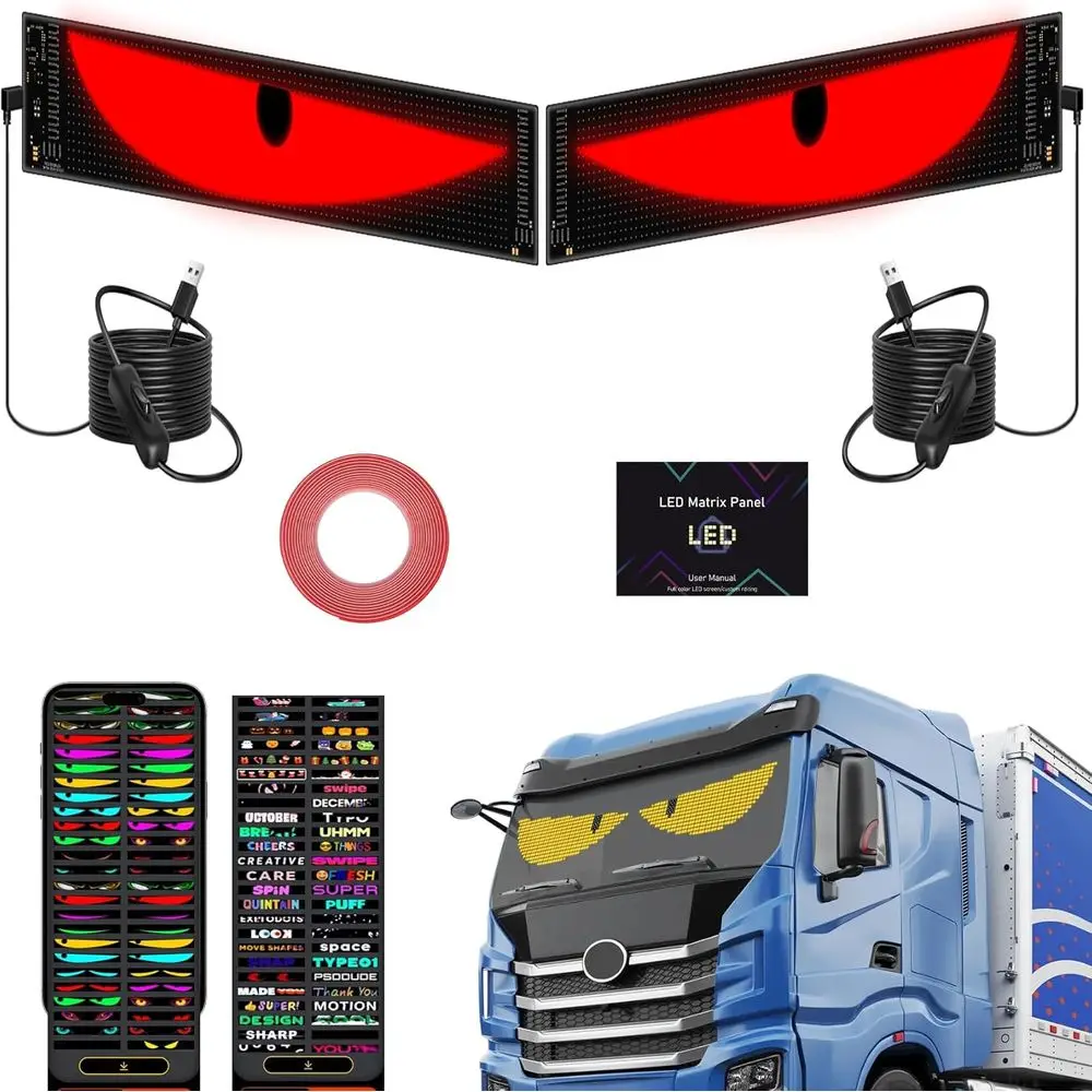 

Programmable Animated Demon Eyes for Truck Windshield, 4.7x23.4 Inches, Sync LED Sign for Business & Events