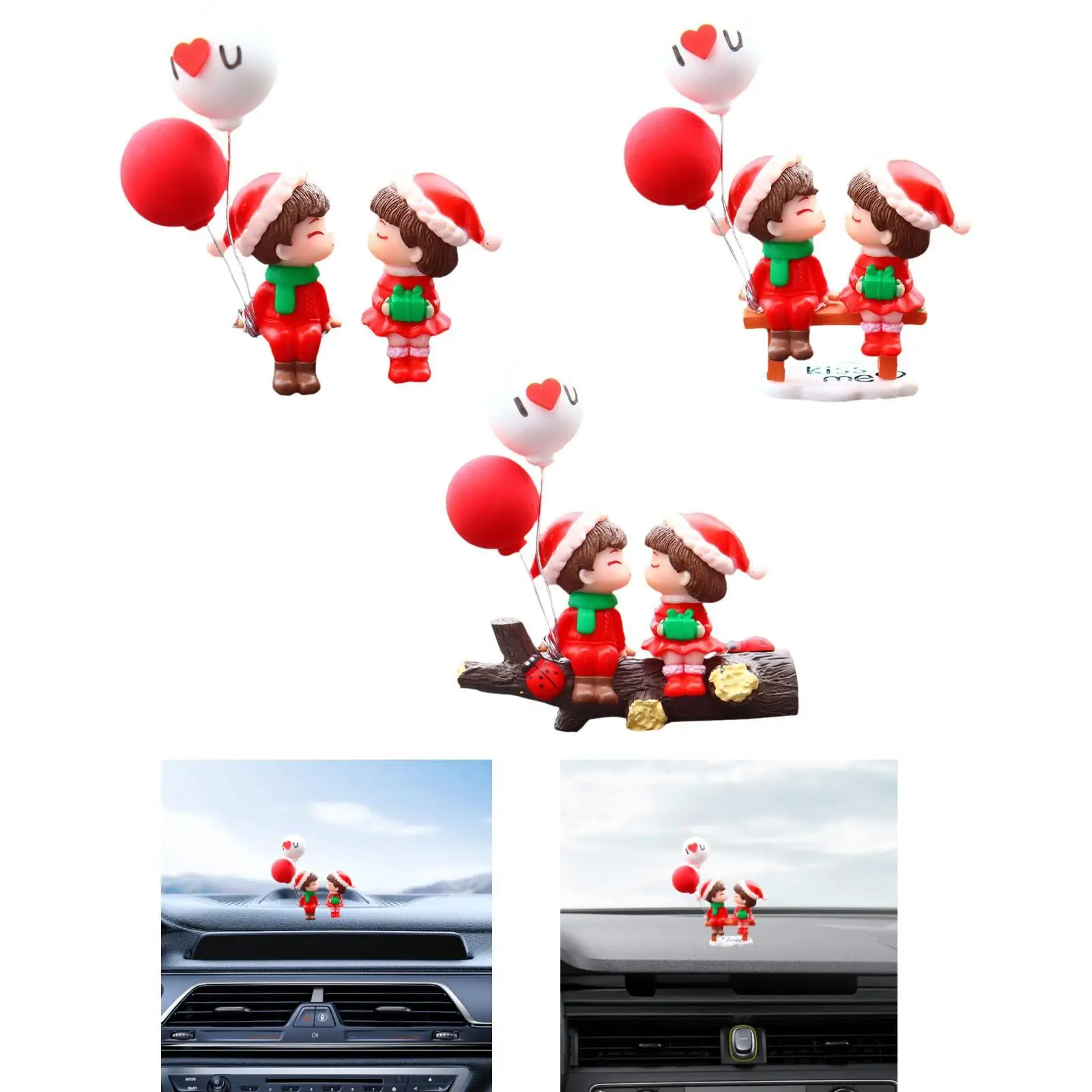 Christmas Sculpture Crafts Figurine Couple Statue Car Accessories for Dashboard