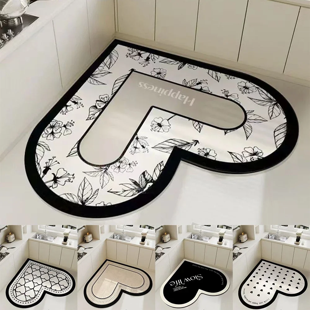 

Heart-shaped Floor Mat Kitchen Non-slip Washable Pet Laundry Carpet Minimalist Style Bathroom Kitchen Carpet