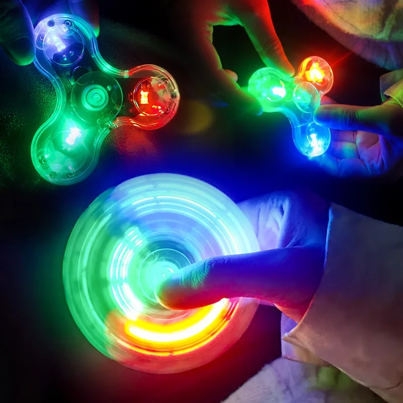 Kristall leuchtendes LED-Licht Fidget Spinner Hand Top Spinner Glow in Dark EDC Stress Relief Toys Kinetisches Gyroskop für Kinder