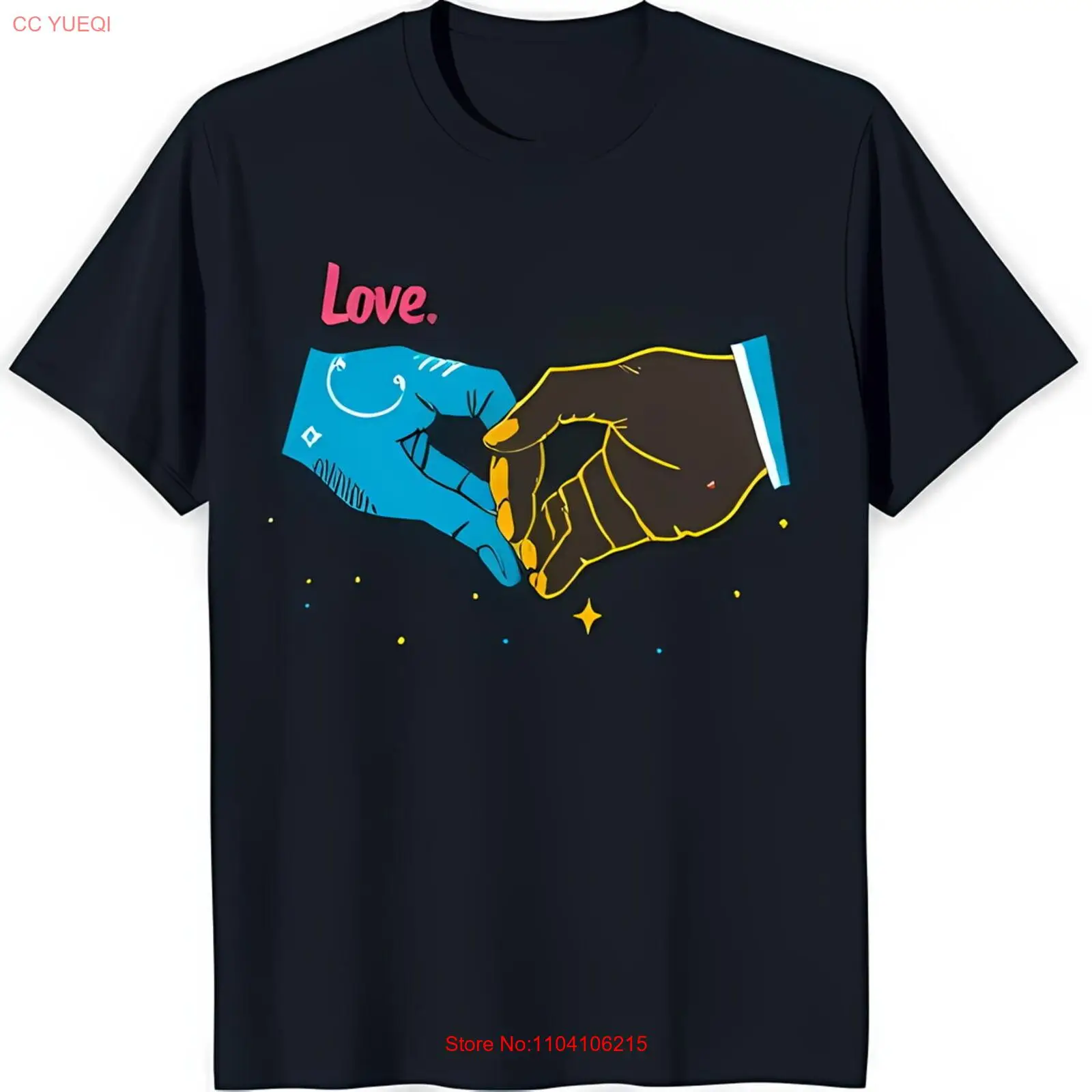 

Black T-Shirt with Intertwined Hands Graphic Love & Acceptance Design