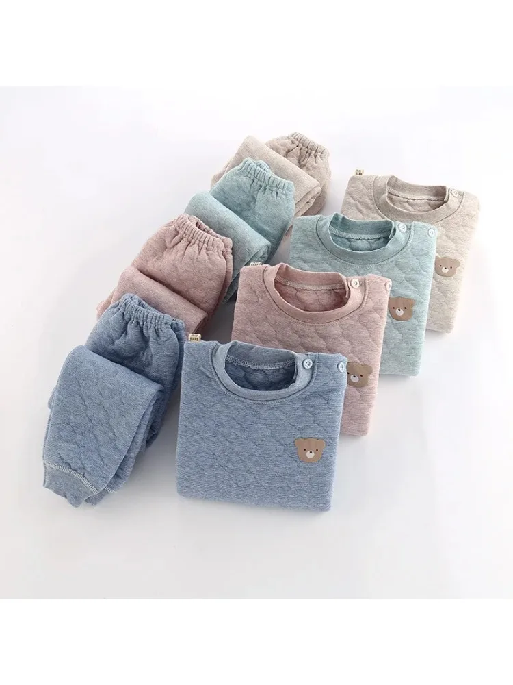 Ensemble pyjama pour enfants garçons et filles, haut et pantalon rembourrés en coton, unisexe, 3 couches pour garder les vêtements épais et chauds, vêtements pour tout-petits